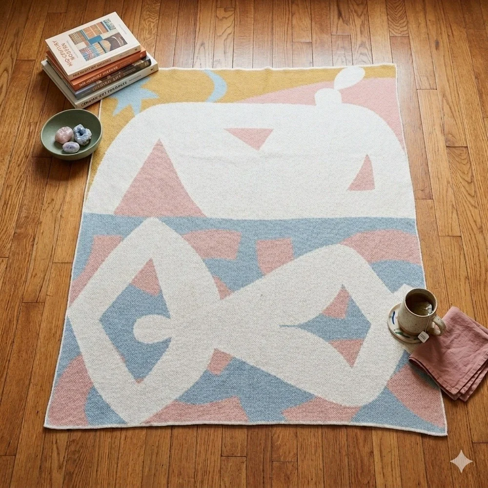 Slowdown Studio Abstract Graphic Woven Throw Blanket Pink Blue Mustard 62x49